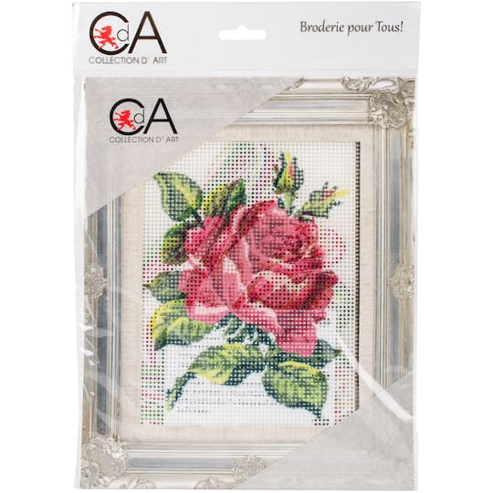 Collection D&#x27;Art Red Rose Stamped Needlepoint Kit